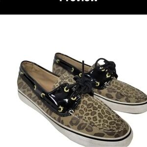 Sperry Top-Sider Womens Boat Shoes Black Brown Canvas Patent Leather Leopard 9 M